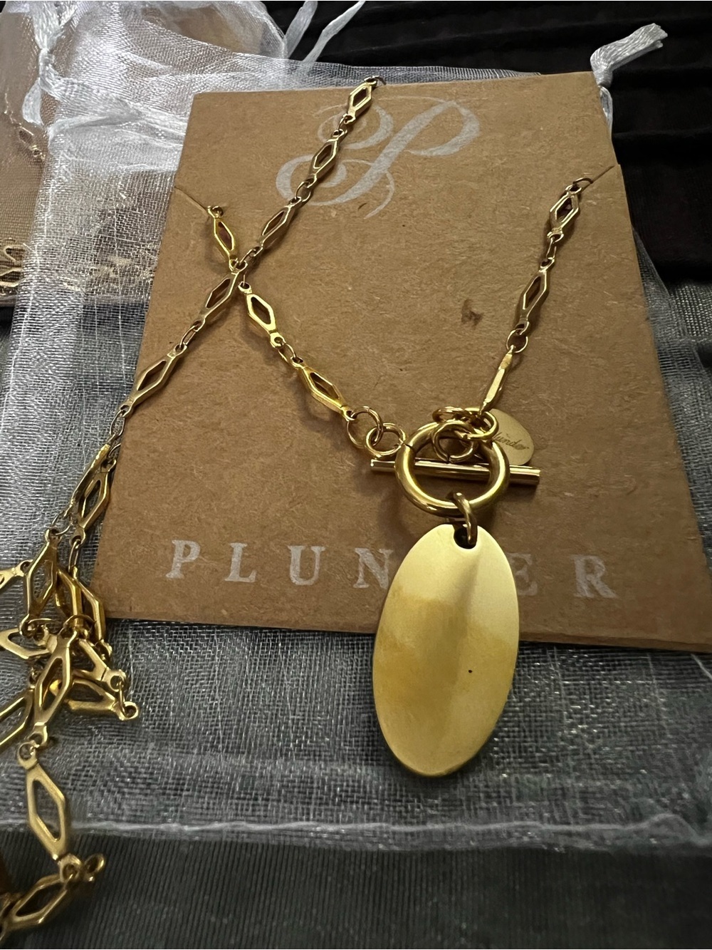 Plunder Gold Oval Toggle Pendant Necklace